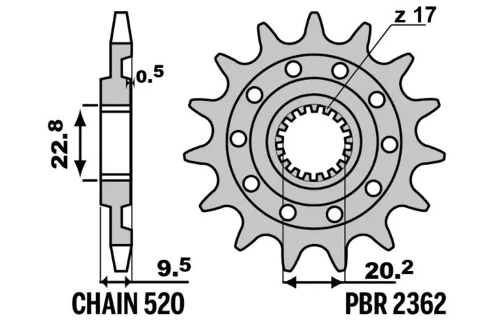 Pignon PBR acier standard 2362 - 520