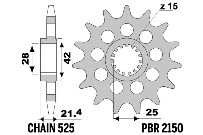 Pignon PBR acier standard 2150 - 525