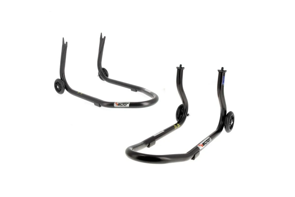 Kit béquilles fixes VECTOR avant sous fourches + arrière support en "V"