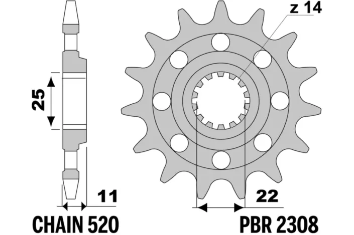 Pignon PBR acier standard - 520