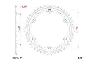 Kit chaîne AFAM 525 XHR4 - 17/44-118 - Couronne acier standard