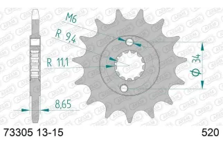 Kit chaîne AFAM 520XLR2 14/43-118 - couronne standard