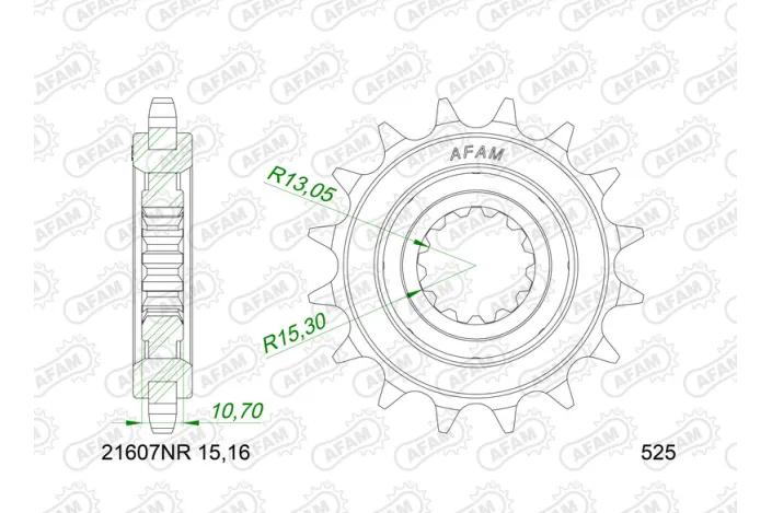 Pignon AFAM acier anti-bruit 21607NR - 525