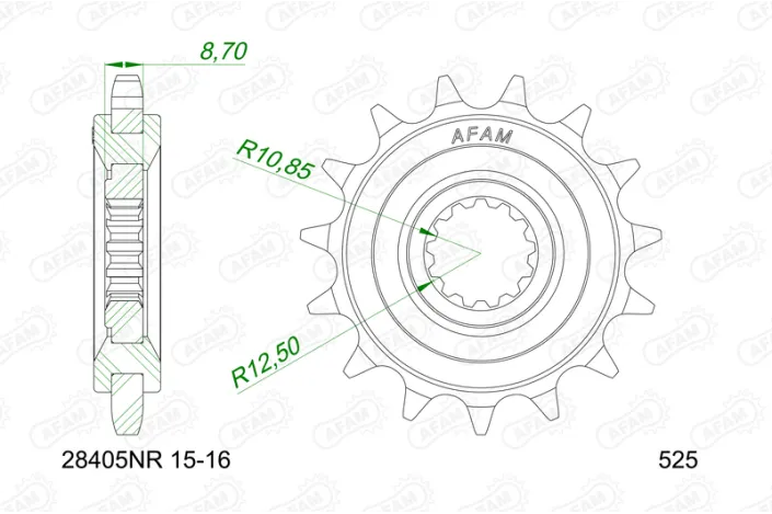 Pignon AFAM acier anti-bruit 28405NR - 525