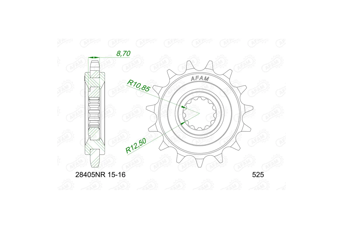 Pignon AFAM acier anti-bruit 28405NR - 525