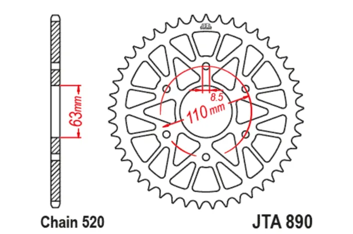 JT SPROCKETS Aluminium Rear Sprocket 890 – 520