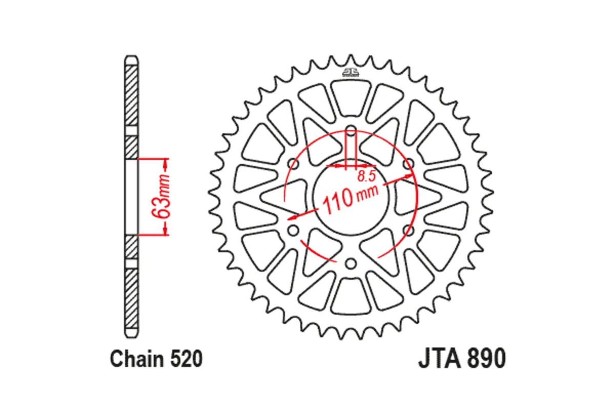 JT SPROCKETS Aluminium Rear Sprocket 890 – 520
