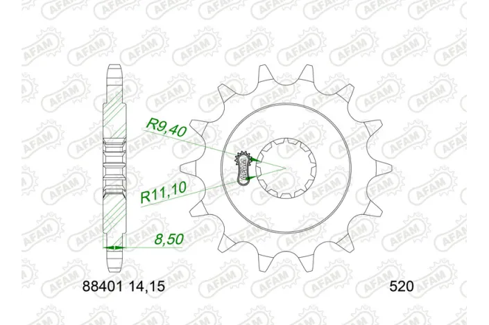 Pignon AFAM acier standard 88401 - 520