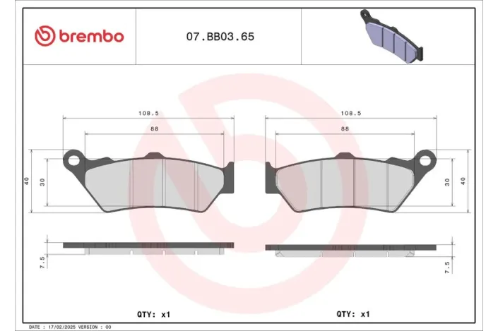 Plaquettes de frein BREMBO métal fritté - 07BB0365