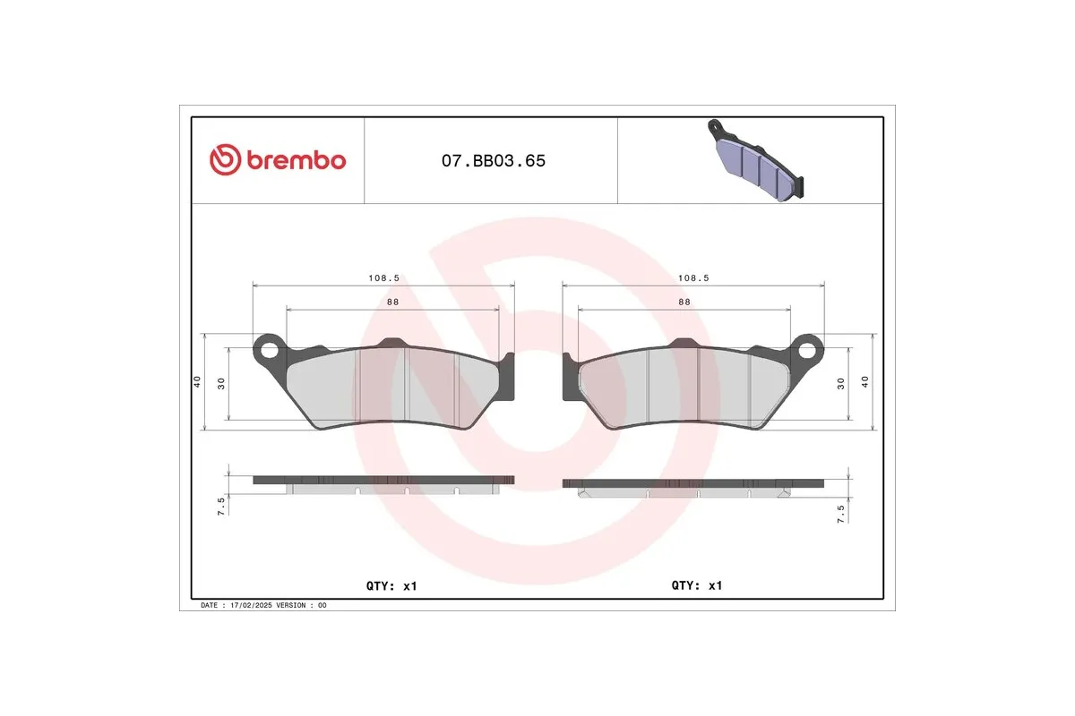 Plaquettes de frein BREMBO métal fritté - 07BB0365