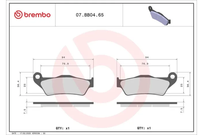 Plaquettes de frein BREMBO métal fritté - 07BB0465