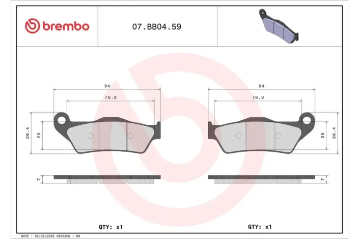 Plaquettes de frein BREMBO métal fritté - 07BB0459