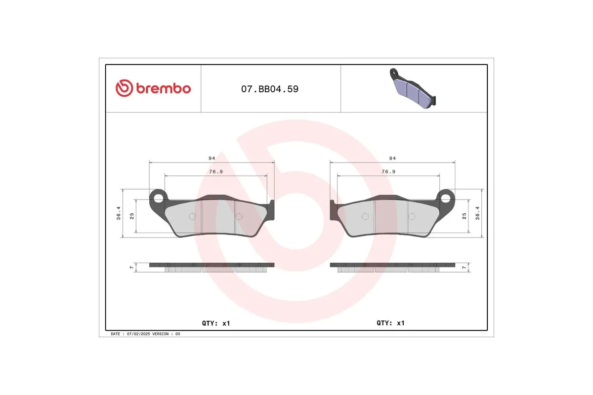 Plaquettes de frein BREMBO métal fritté - 07BB0459