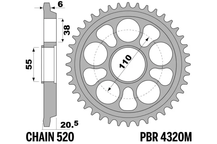 Couronne PBR aluminium ultra-light anodisé dur 4320M - 520