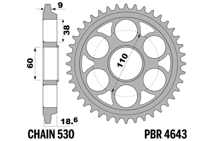 Couronne PBR aluminium ultra-light anodisé dur 4643 - 530
