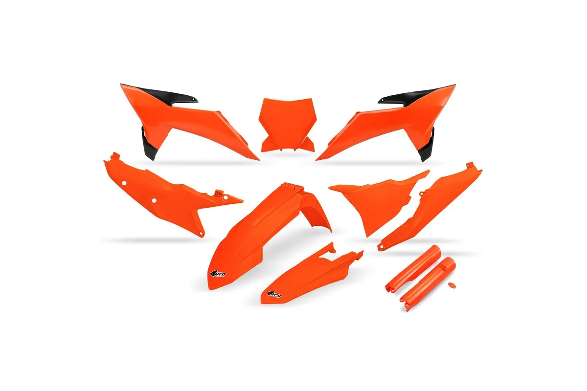 Kit plastiques complet avec protections de fourche UFO - orange fluo