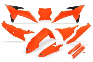 Kit plastiques complet avec protections de fourche UFO - orange fluo