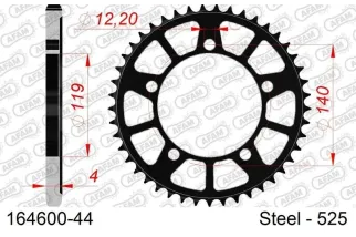 Kit chaîne AFAM 525 XSR4 - 17/44-122 - Couronne acier standard