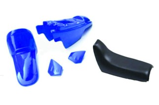 Kit plastiques ART couleur origine bleu avec selle complète noire + kit déco KUTVEK Racer bleu Yamaha PW50