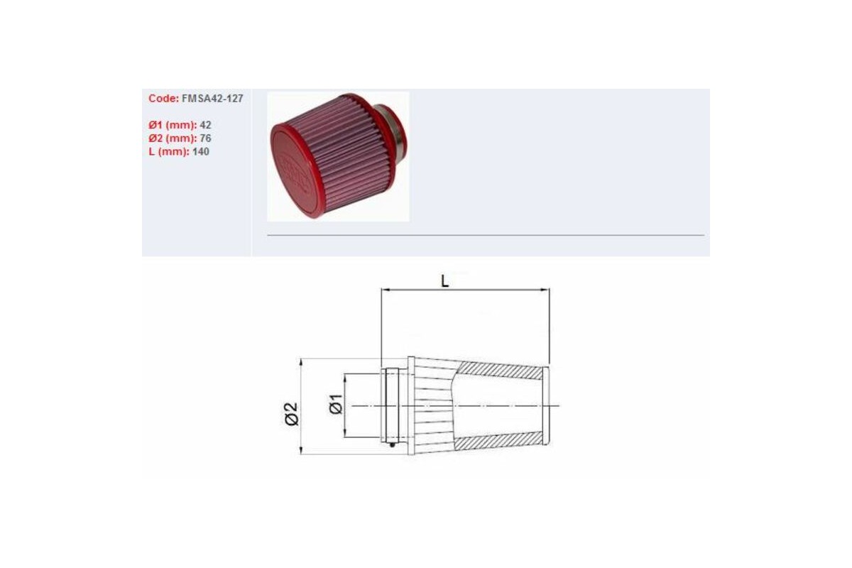 Filtre à air BMC conique Ø42mm - FMSA42-127