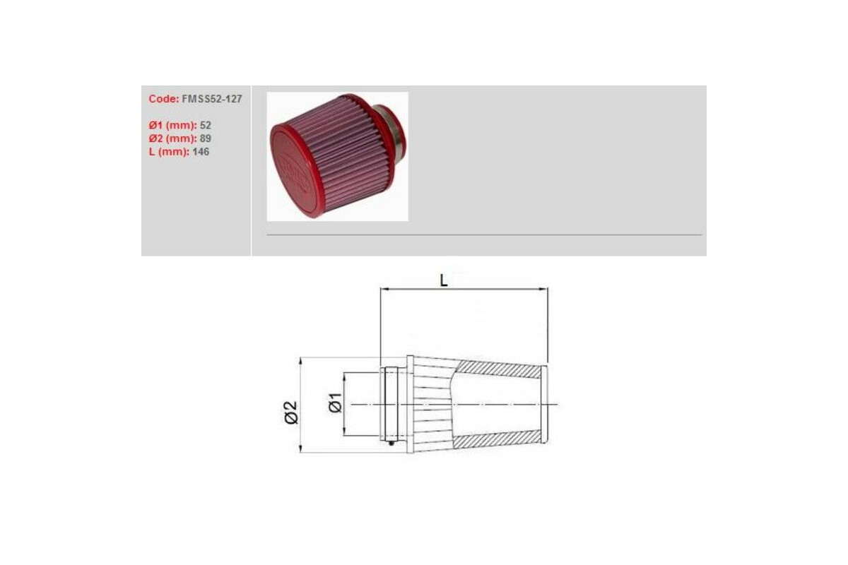 Filtre à air BMC conique Ø52mm - FMSS52-127