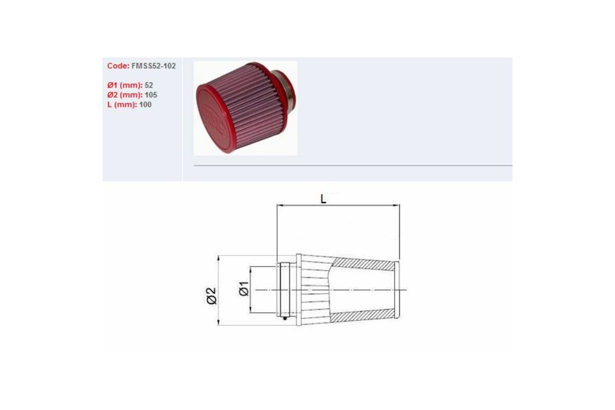 Filtre à air BMC conique Ø52mm - SS52-102