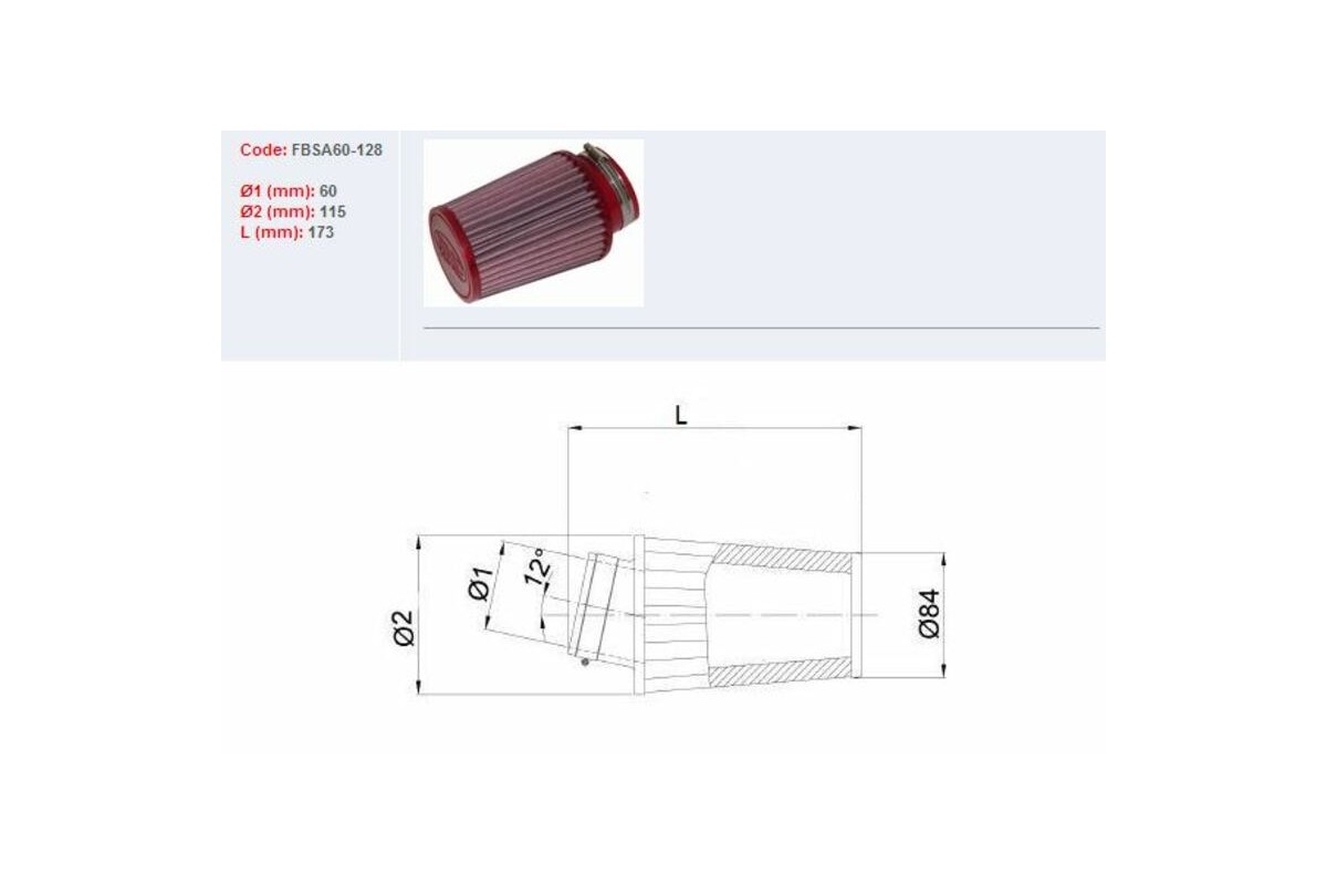 Filtre à air BMC conique Ø60mm - FBSA60-128