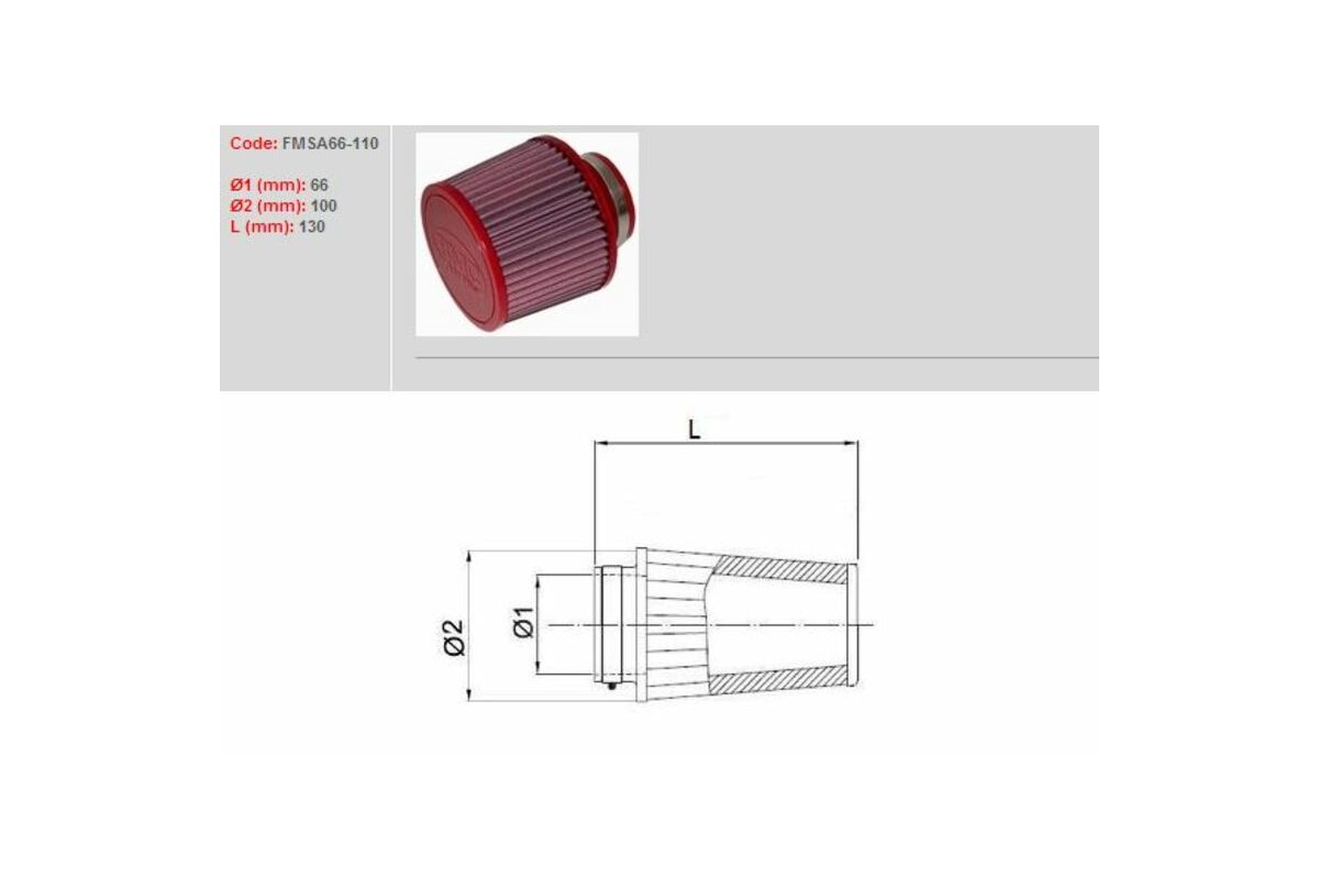 Filtre à air BMC conique Ø66mm - FMSA66-110